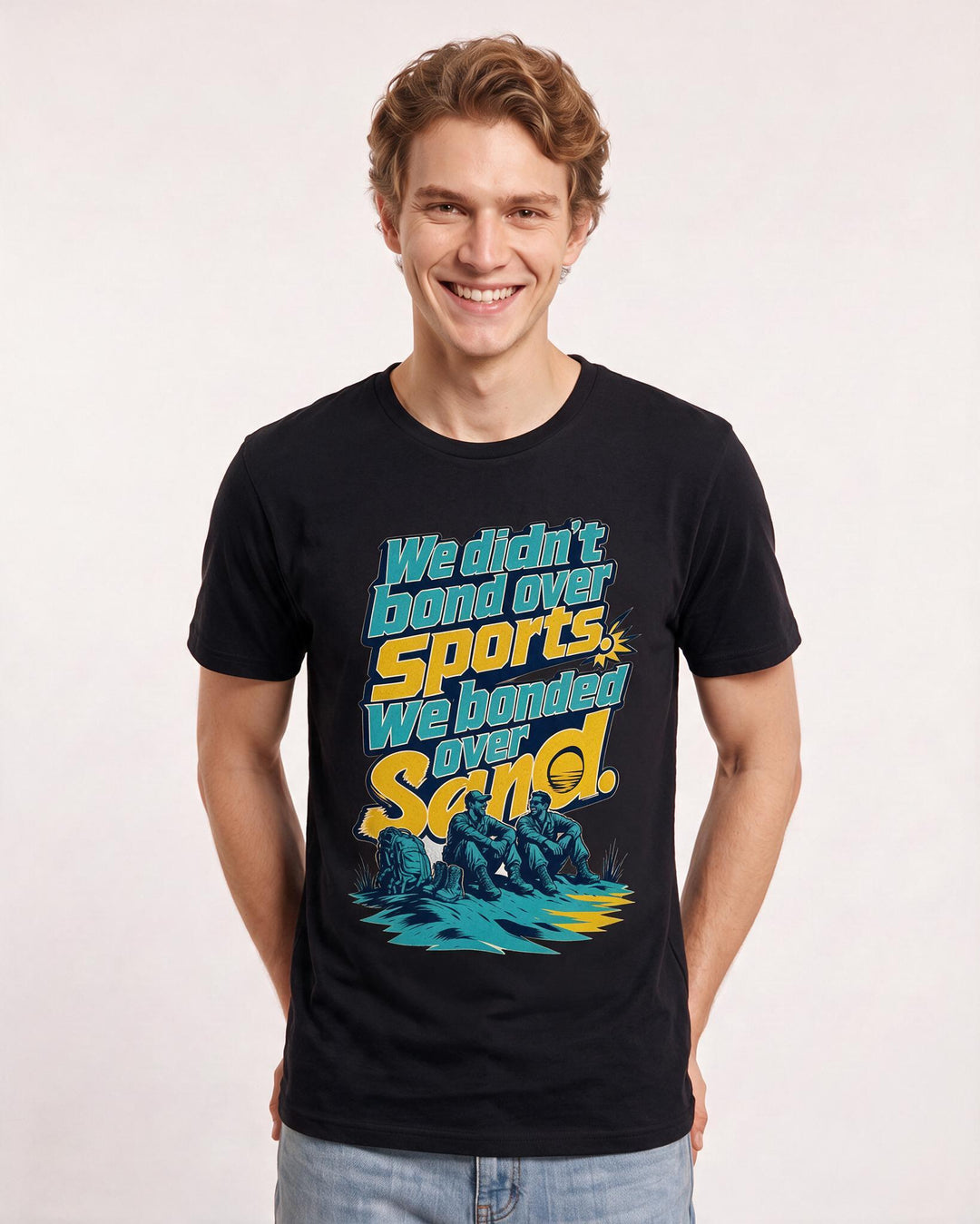 Veteran Men's Black T-Shirt – We didn't bond over sports. We bonded over sand. product image 3