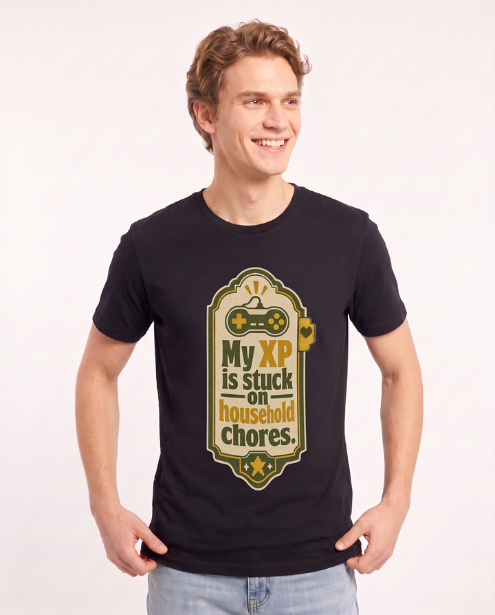 Gaming Men's Black T-Shirt - My XP is stuck on household chores. product image 3