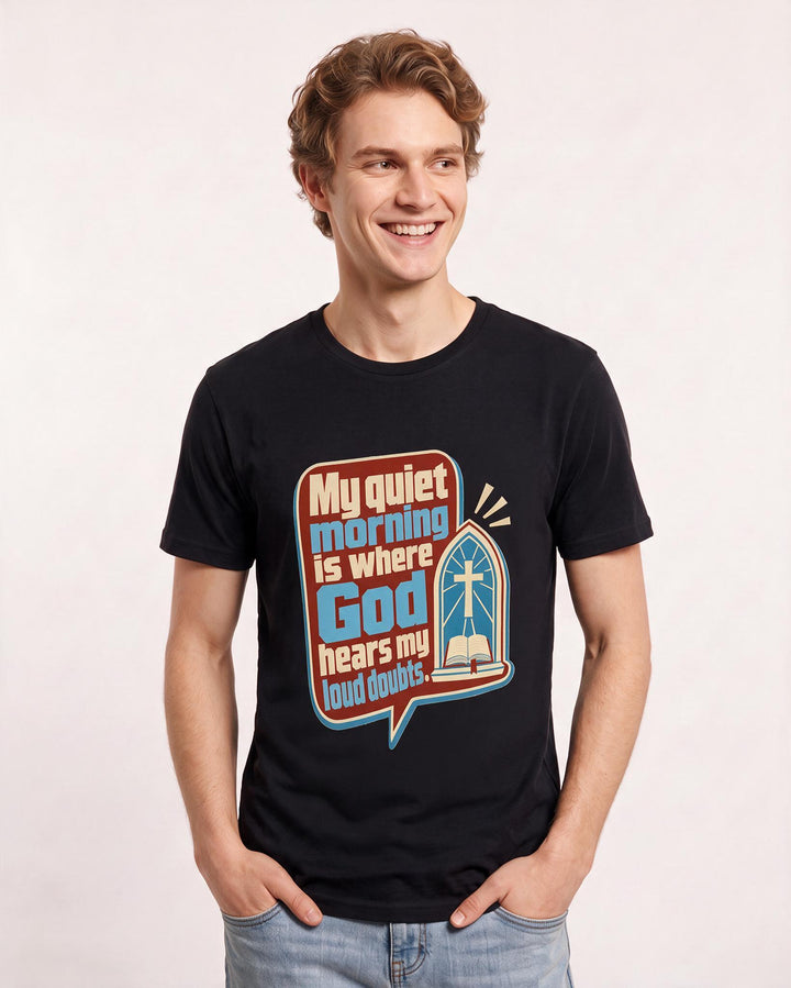 Graphic Men's Black T-Shirt - My quiet morning is where God hears my product image 3