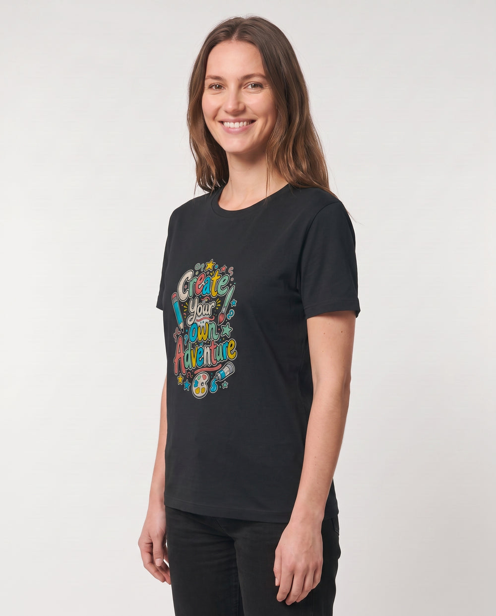 Create Your Own Adventure Black T-Shirt mockup 2