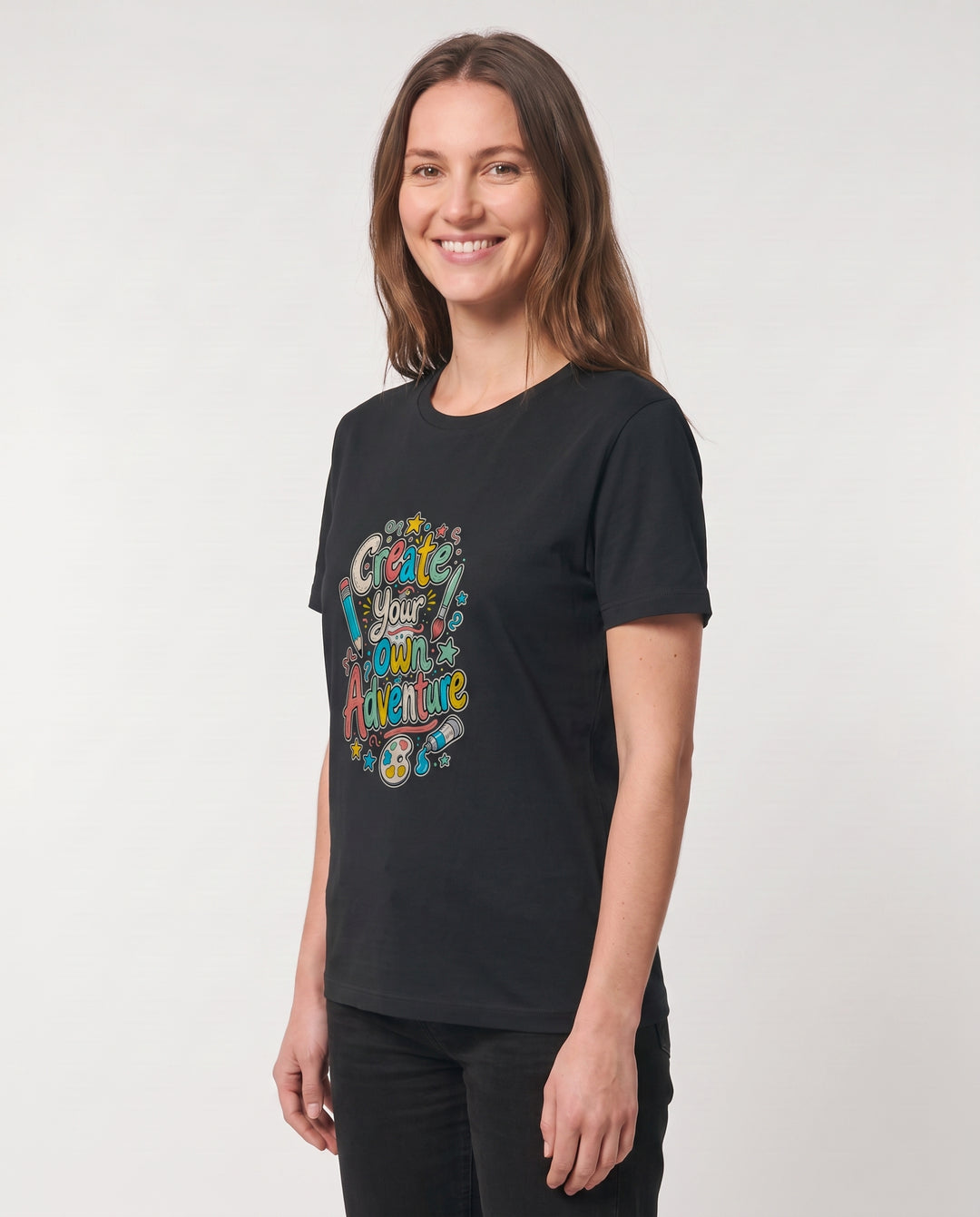 Create Your Own Adventure Black T-Shirt mockup 2