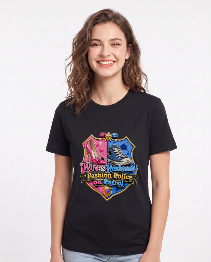 Wife & Husband: Fashion Police on Patrol Women's Black T-Shirt product image 2