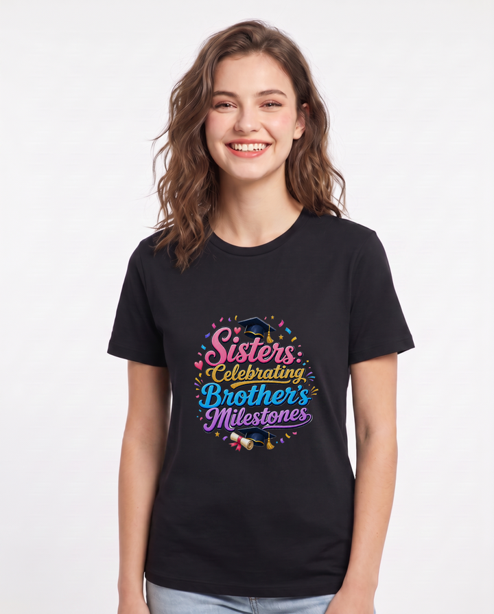 Sisters: Celebrating Brother's Milestones Women's Black T-Shirt product image 2