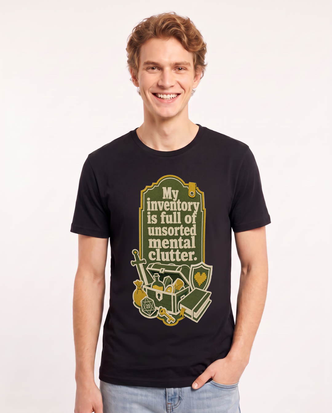 Gaming Men's Black T-Shirt - My inventory is full of unsorted mental product image 1