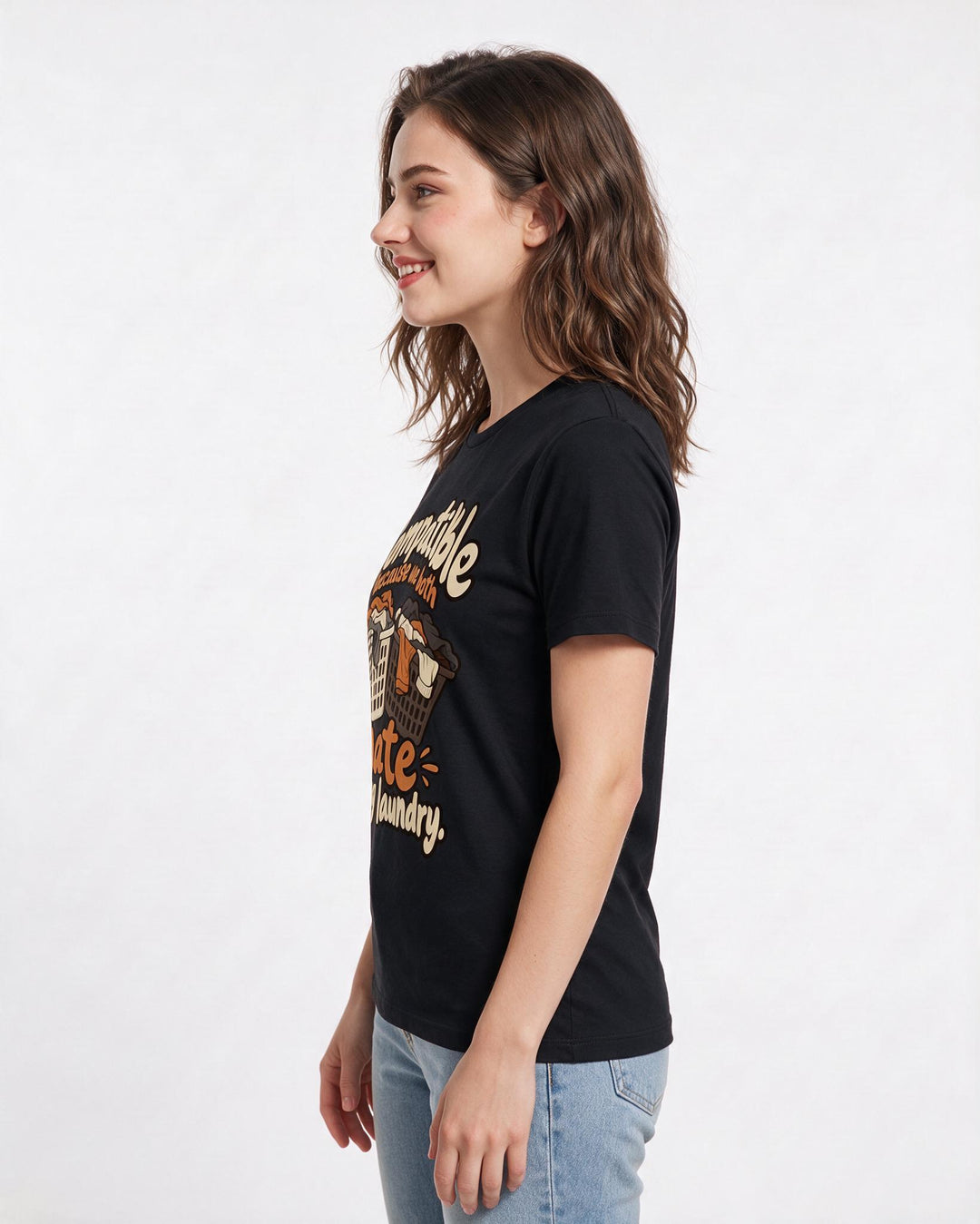 Couples Black T-Shirt for Women – Everyday Expression Graphic Tee product image 2