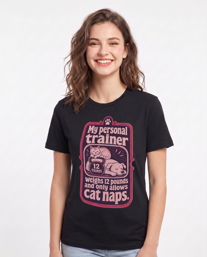 Graphic Women's Black T-Shirt - My personal trainer weighs 12 pounds product image 1