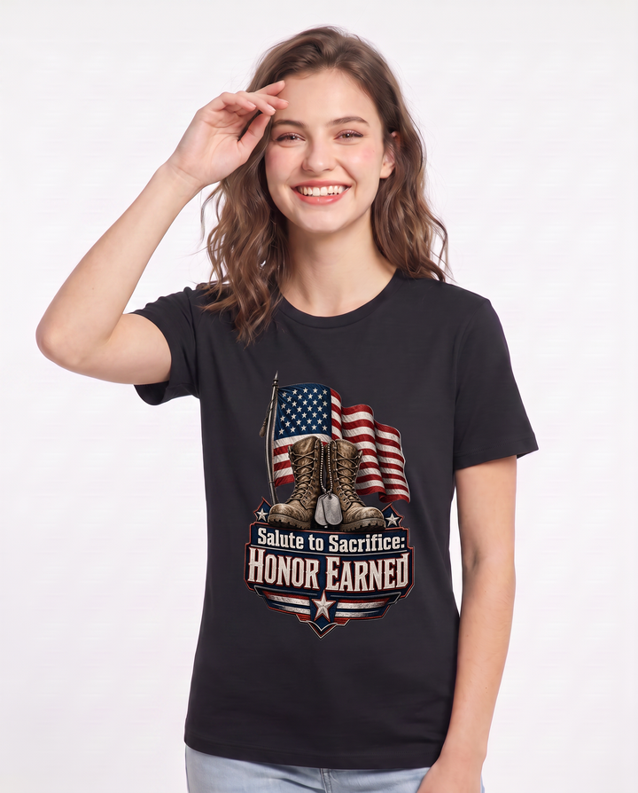 Salute to Sacrifice: Honor Earned Women's Black T-Shirt product image 1