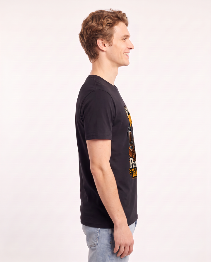 Brew-tiful Mess: Perfection Takes Time Men's Black T-Shirt product image 3