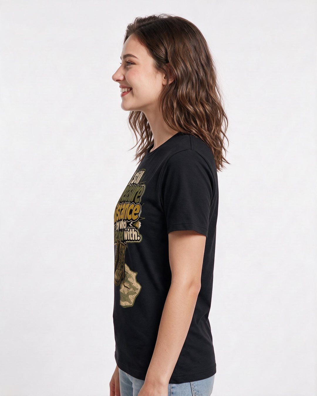Veteran Women's Black T-Shirt – I still measure distance by who I product image 2