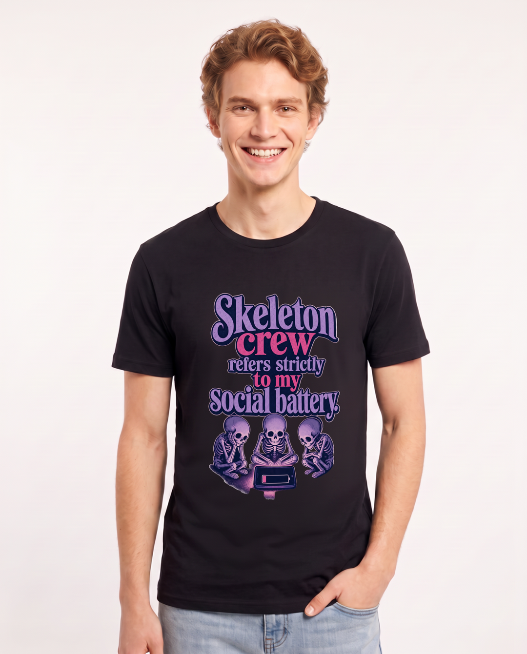 Halloween Men's Black T-Shirt – Skeleton crew refers strictly to my product image 1