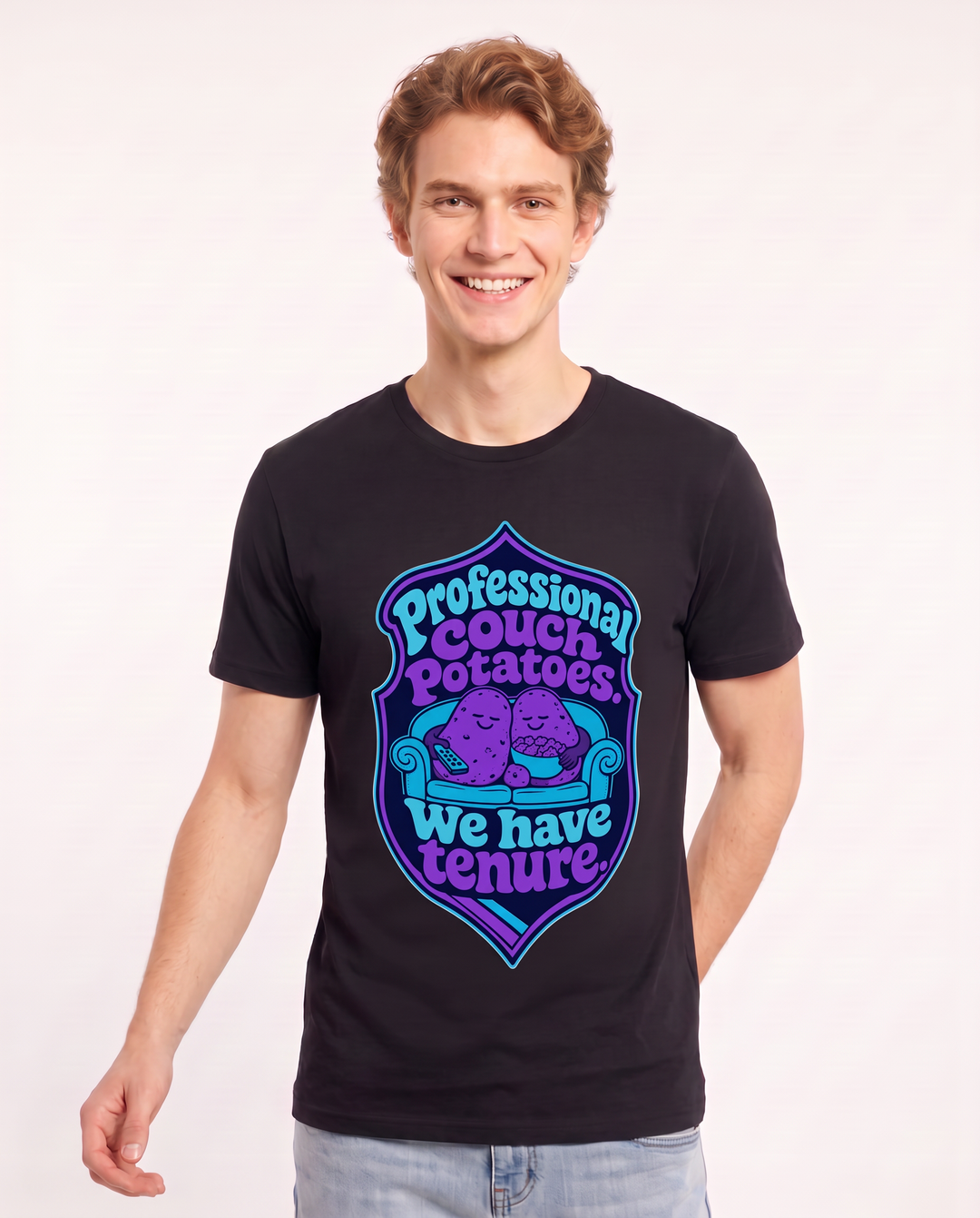 Couples Men's Black T-Shirt - Professional couch potatoes. We have product image 3