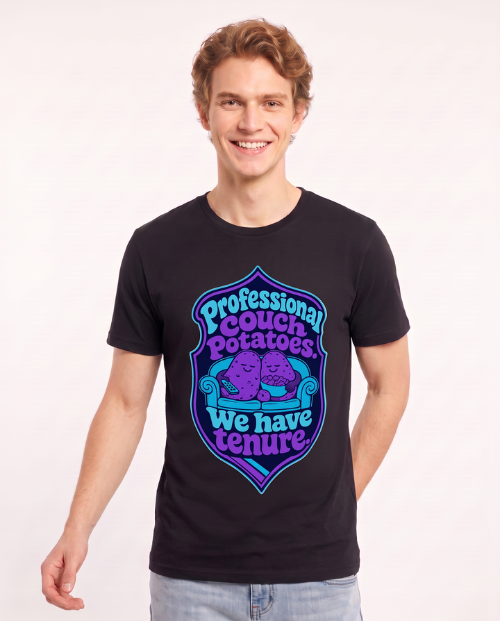 Couples Men's Black T-Shirt - Professional couch potatoes. We have product image 3