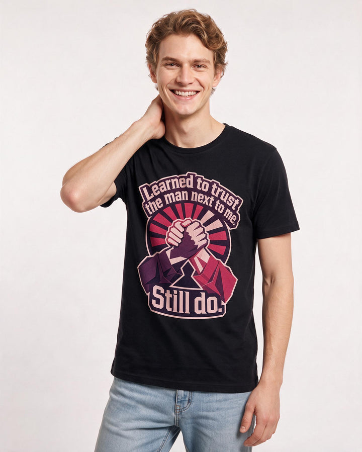 Veteran Men's Black T-Shirt – "Learned to trust the man next to me. Still do." product image 3