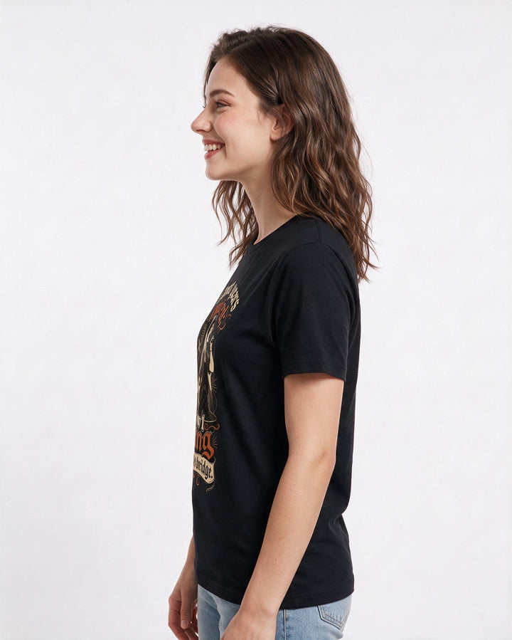 Pride Women's Black T-Shirt – I spent years muted; now I sing my own bridge. product image 2