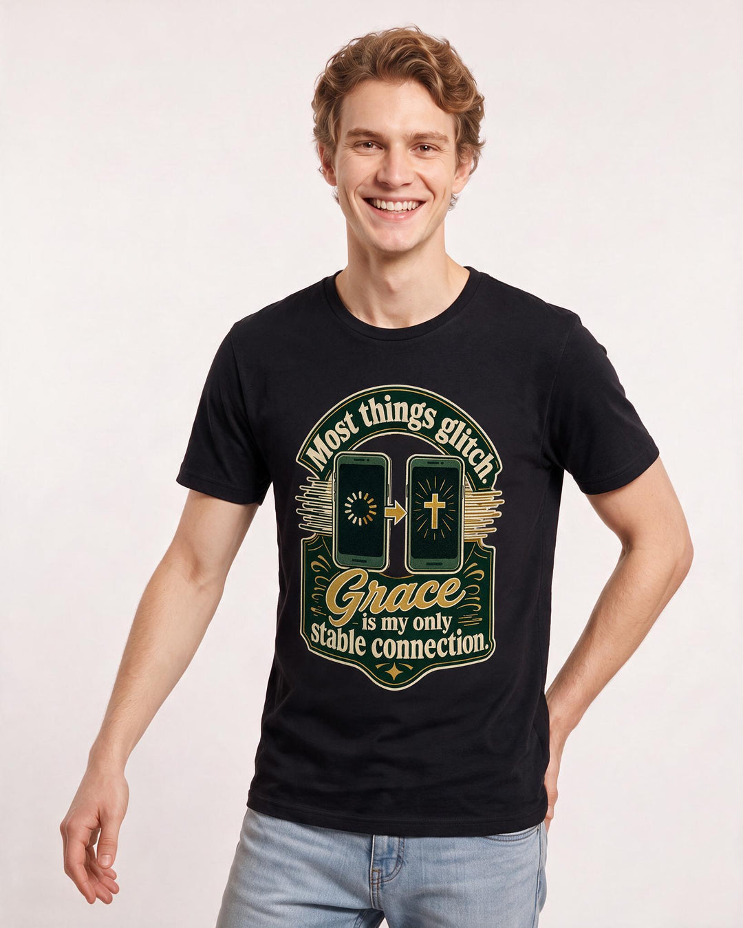 Christian Faith Men's Black T-Shirt – Most things glitch. Grace is my only stable connection. product image 3