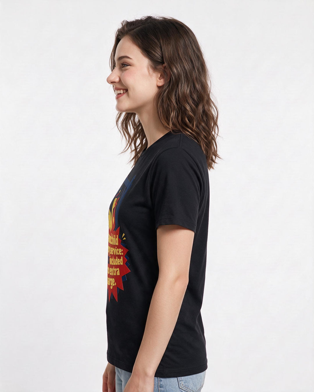 Graphic Women's Black T-Shirt - Grandchild delivery service: kisses product image 2