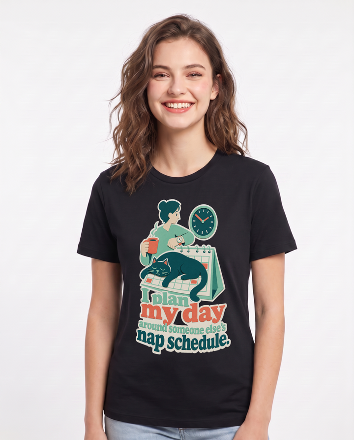 Funny Cat Lover Women's Black T-Shirt – I plan my day around someone else's product image 1