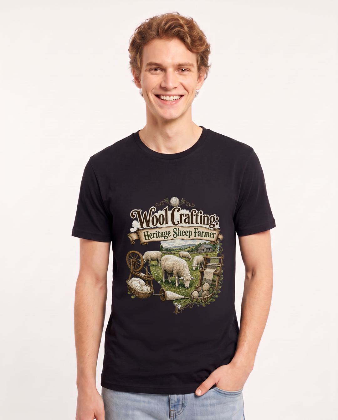 Wool Crafting: Heritage Sheep Farmer Men's Black T-Shirt product image 2