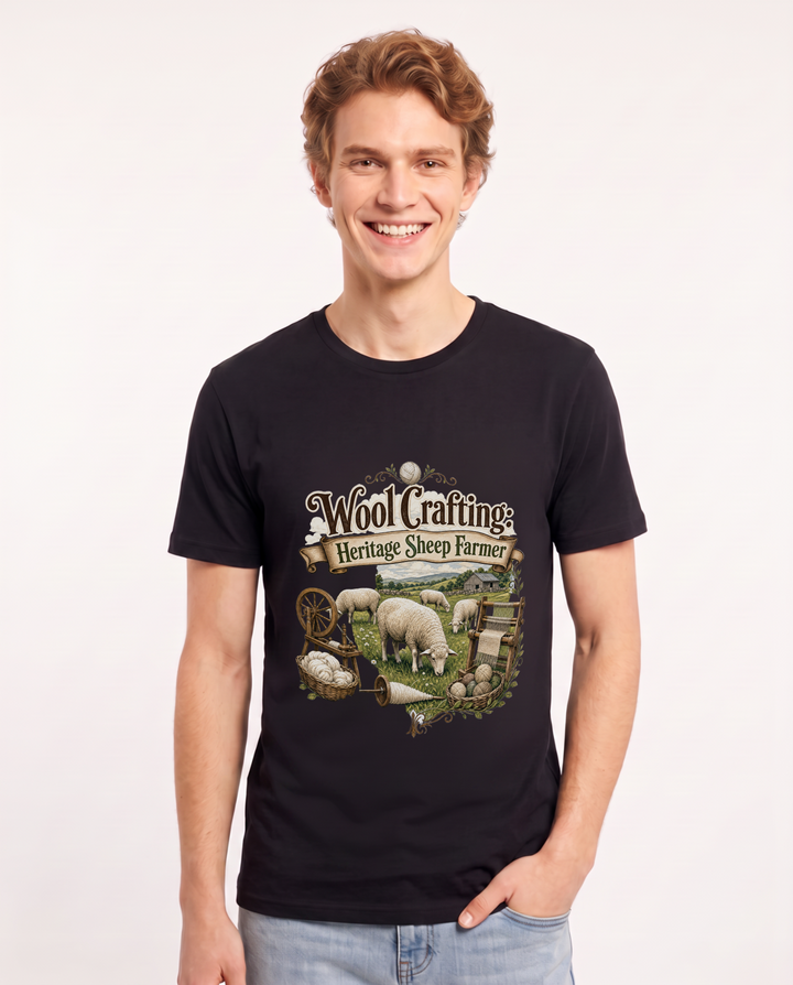 Wool Crafting: Heritage Sheep Farmer Men's Black T-Shirt product image 2