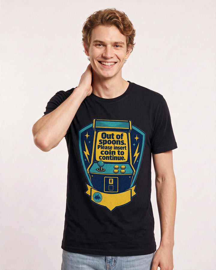 Gaming Men's Black T-Shirt - Out of spoons. Please insert coin to product image 3
