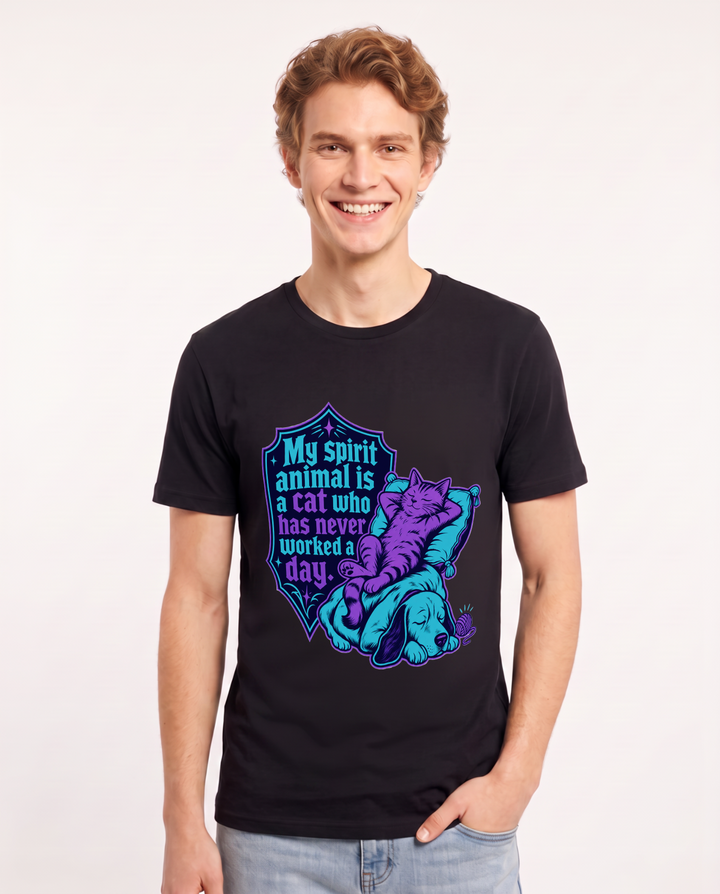 Graphic Men's Black T-Shirt - My spirit animal is a cat who has never product image 1
