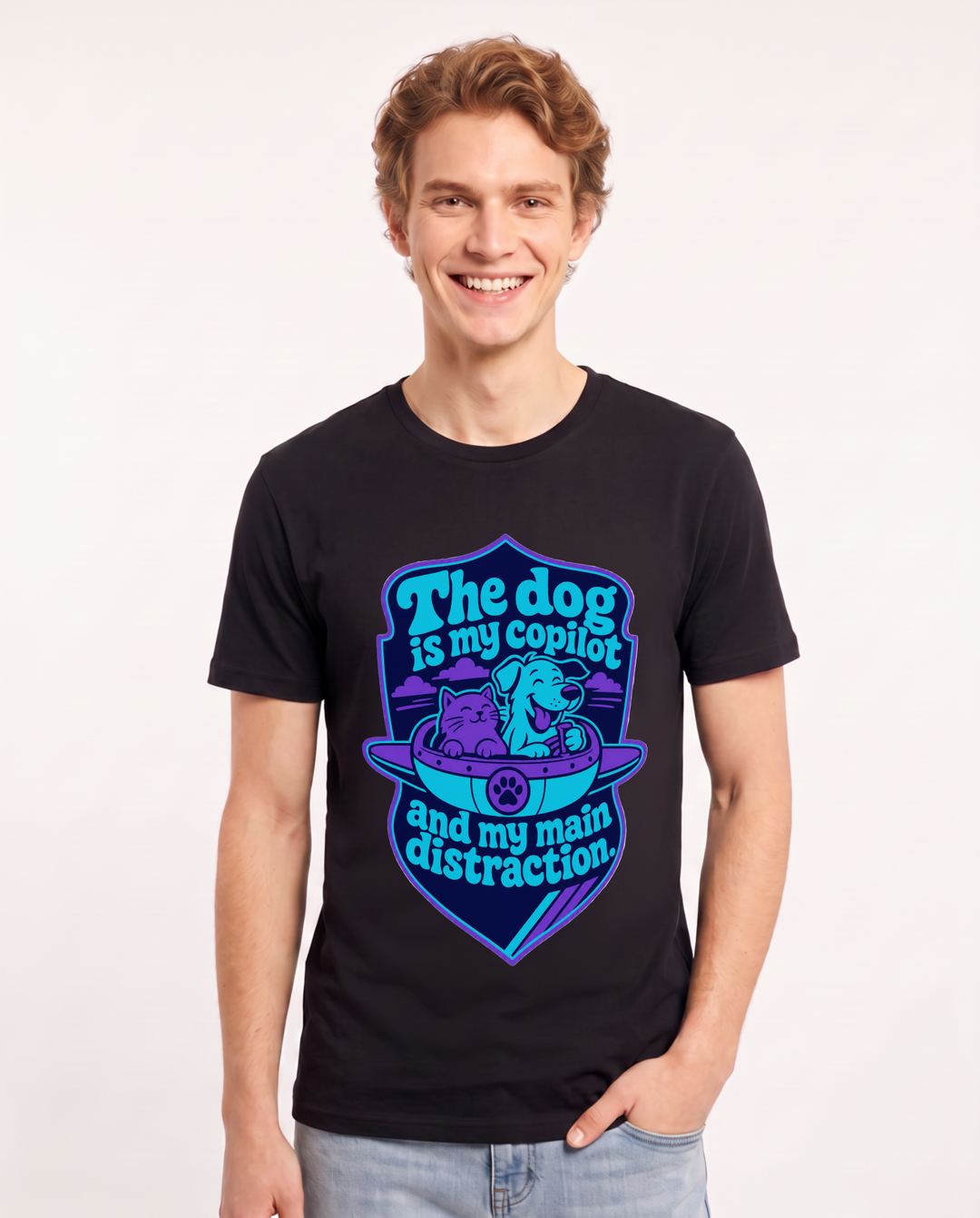 Graphic Men's Black T-Shirt - The dog is my copilot and my main product image 1