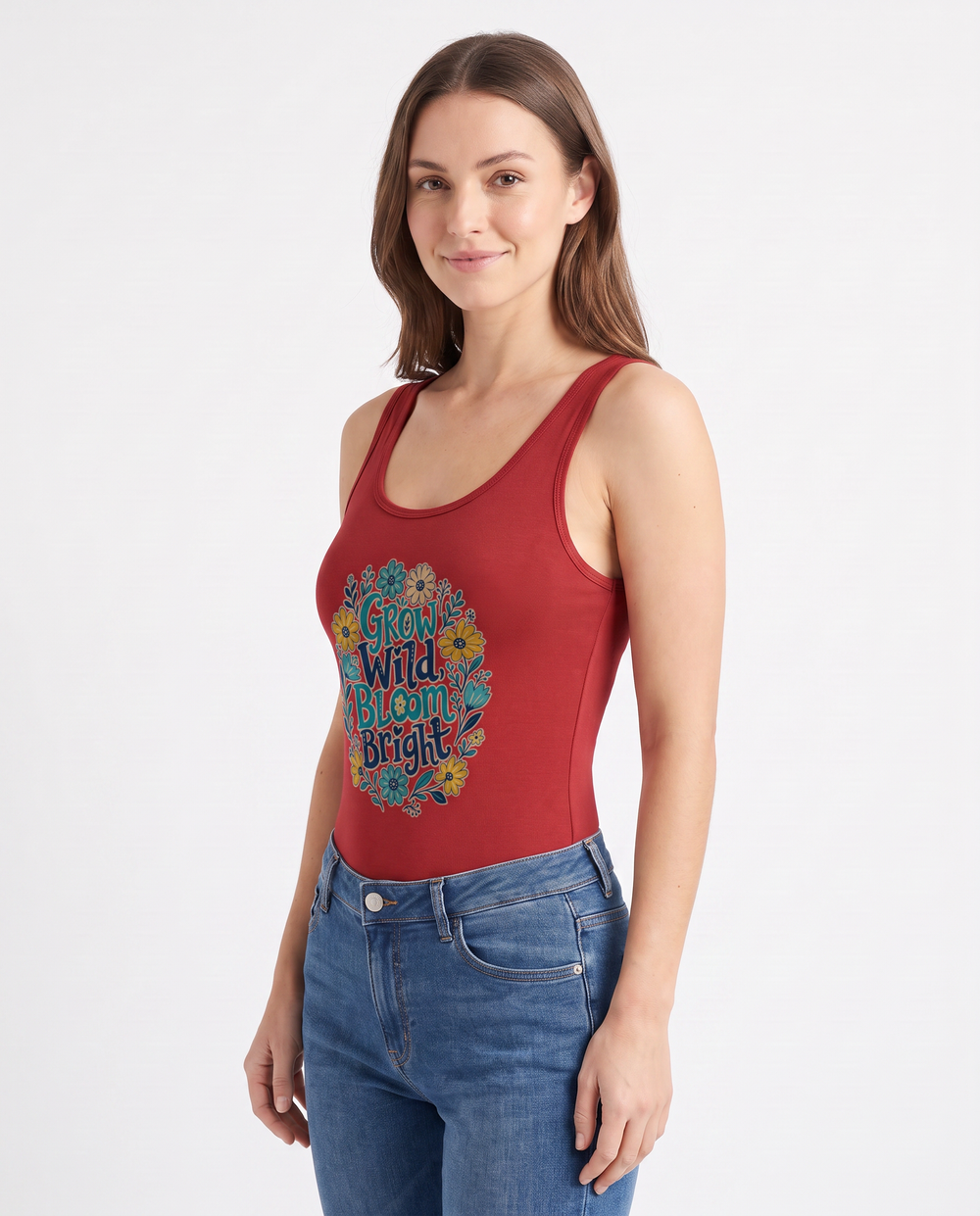 Grow Wild, Bloom Bright Sleeveless Tank Bodysuit mockup 2