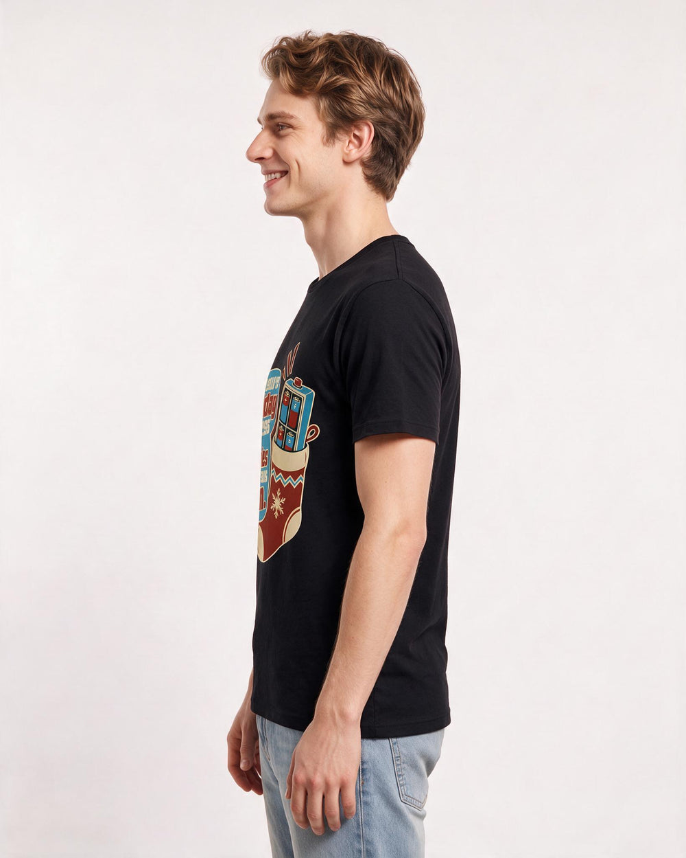 Christmas Men's Black T-Shirt - I measure holiday success in batteries product image 2