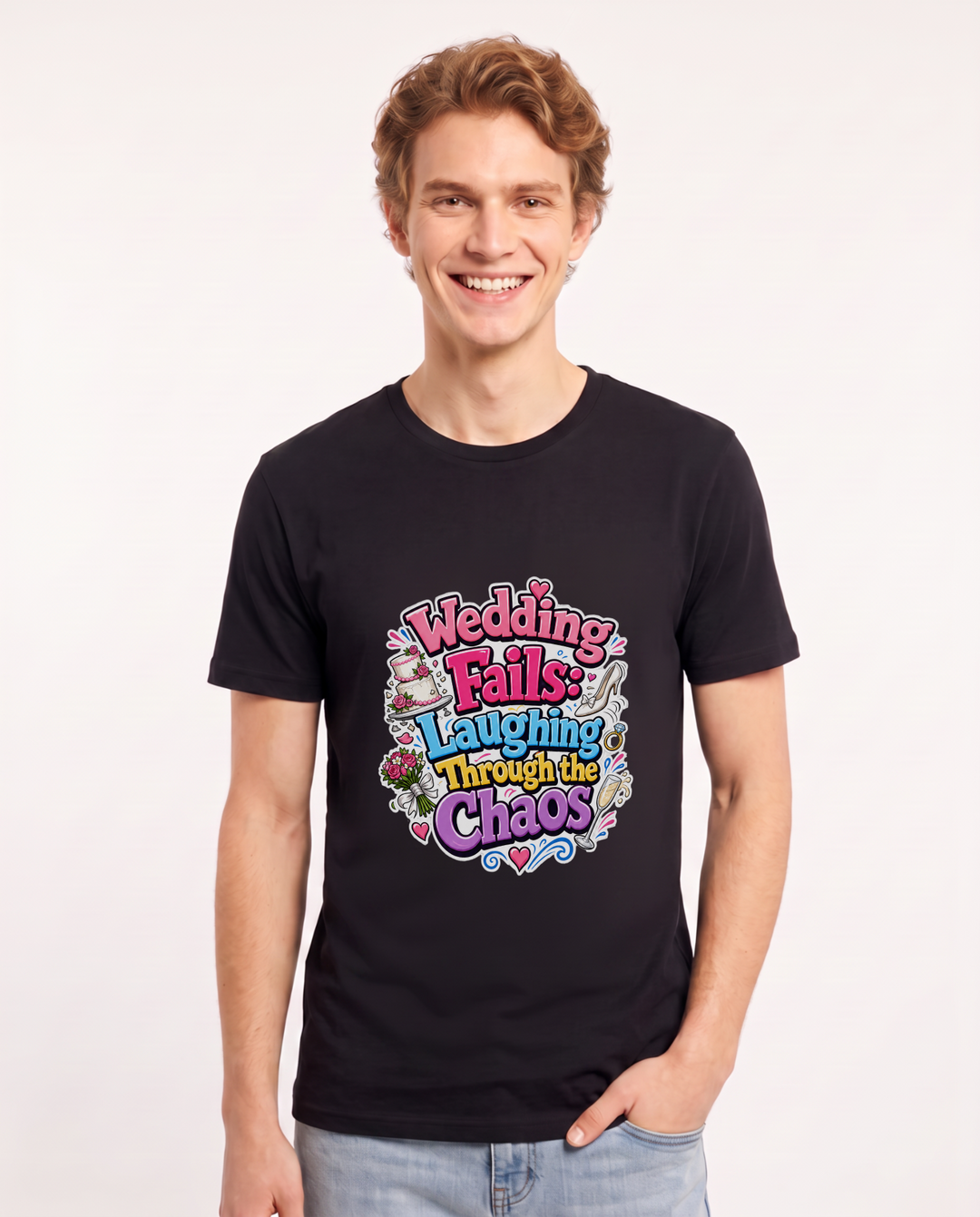 Wedding Fails: Laughing Through the Chaos Men's Black T-Shirt product image 2