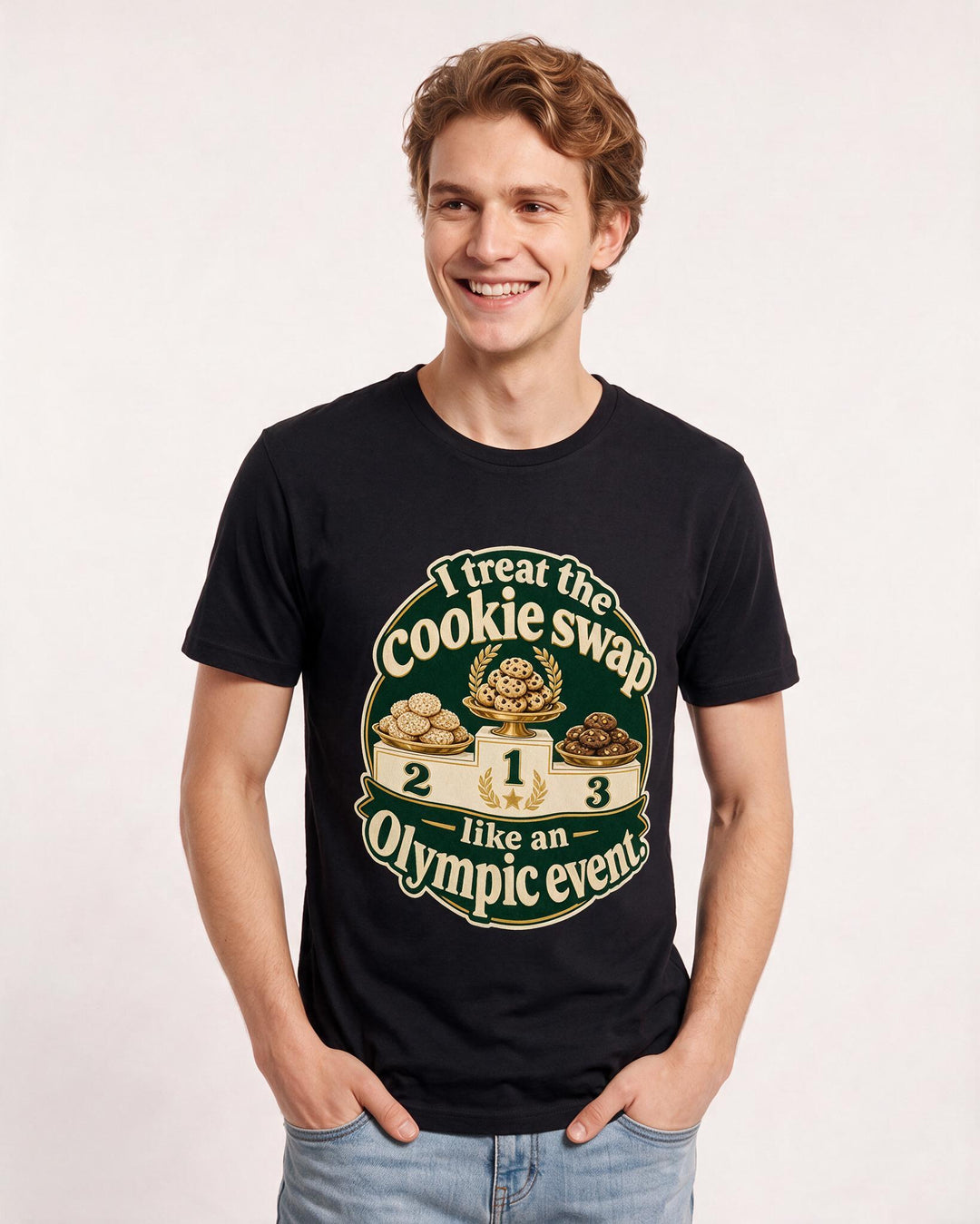 Christmas Men's Black T-Shirt – I treat the cookie swap like an Olympic event. product image 3