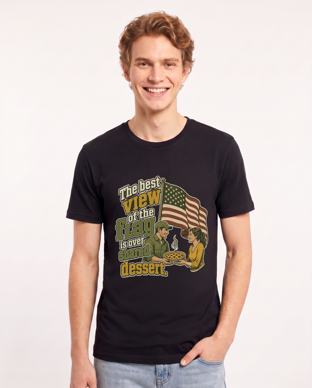 Patriotic Men's Black T-Shirt – The best view of the flag is over shared dessert. product image 1