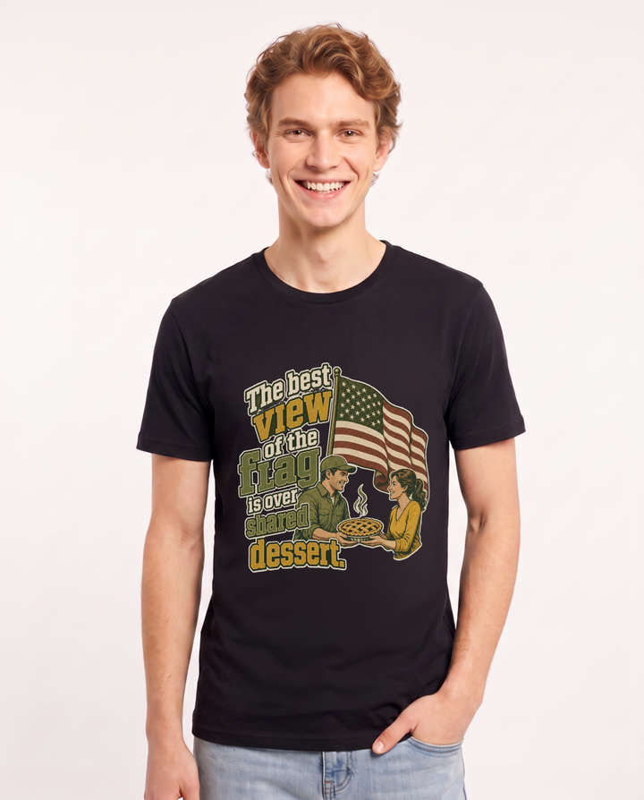 Patriotic Men's Black T-Shirt – The best view of the flag is over shared dessert. product image 1