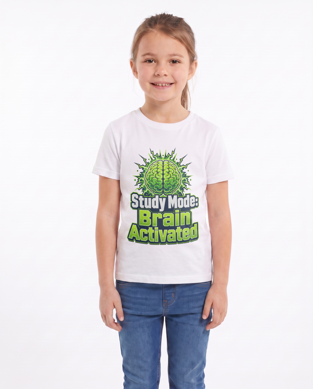 Study Mode: Brain Activated White T-Shirt mockup 1