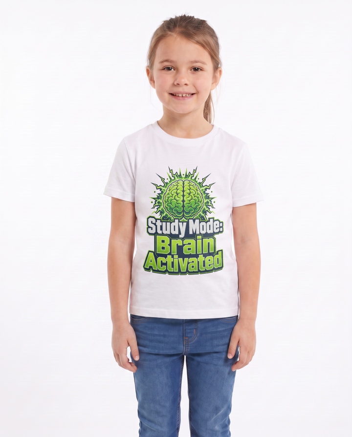 Study Mode: Brain Activated White T-Shirt mockup 1