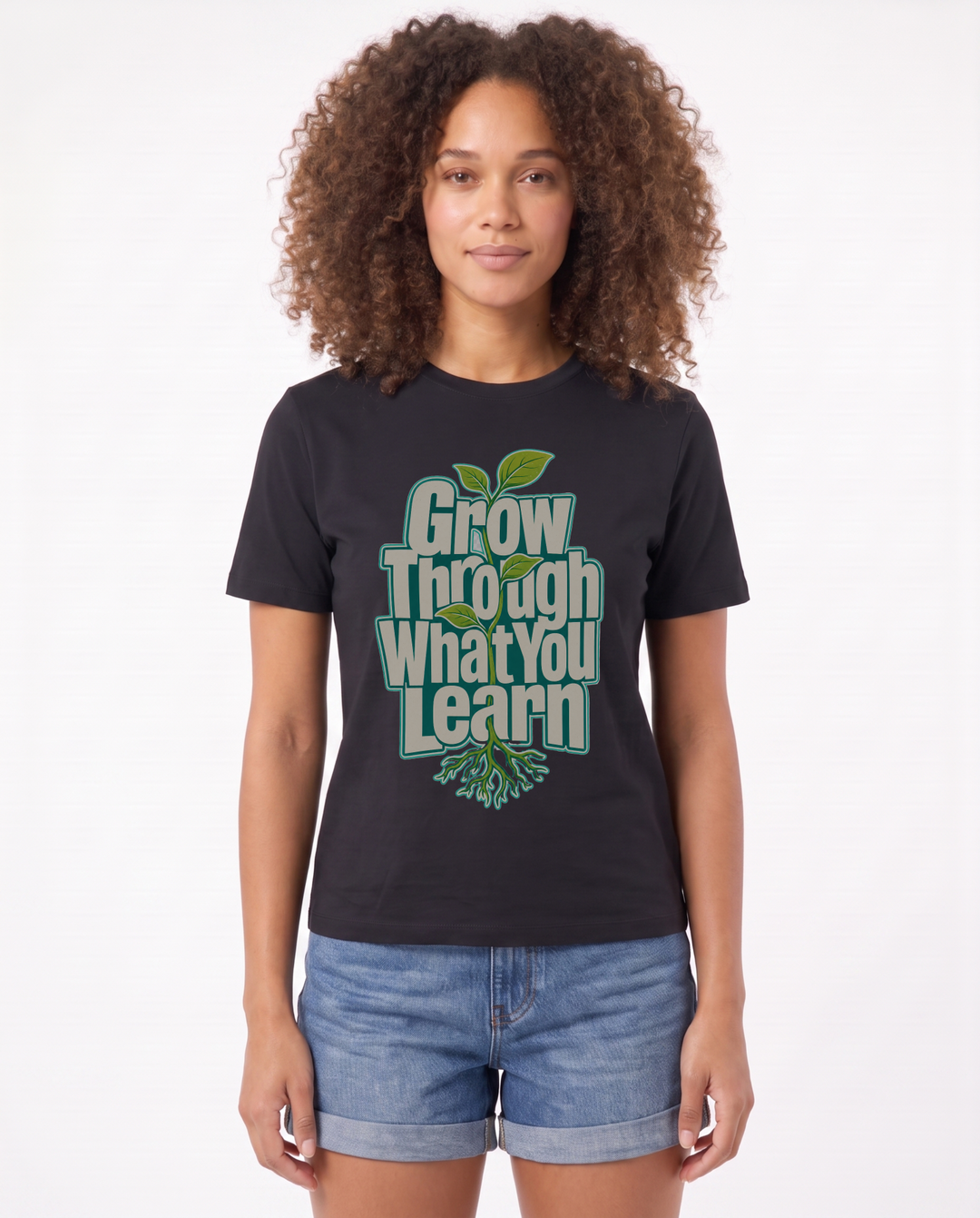 Grow Through What You Learn Black T-Shirt mockup 1