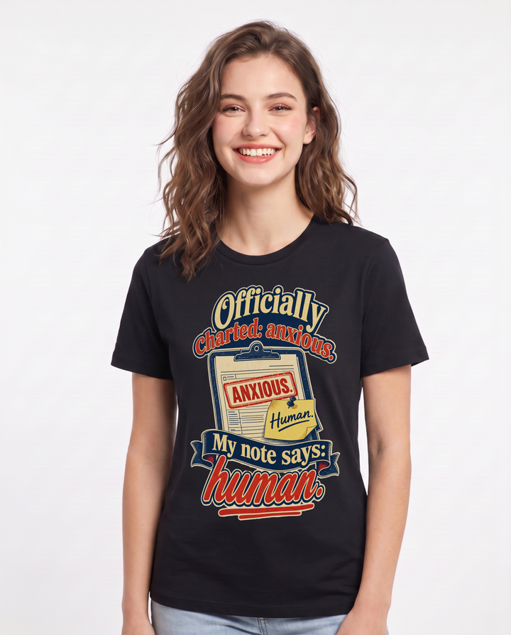 Nurse Women's Black T-Shirt – Officially charted: anxious. My note product image 1
