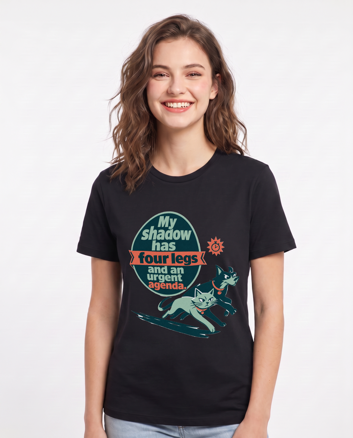 Graphic Women's Black T-Shirt - My shadow has four legs and an urgent product image 1