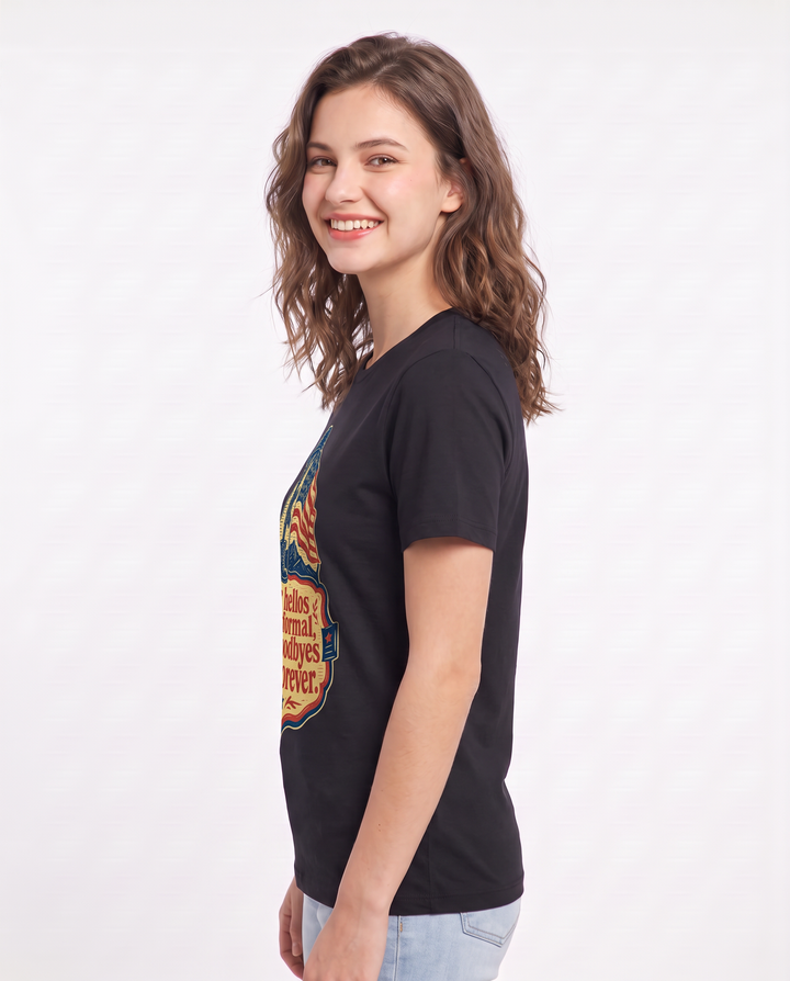 Graphic Women's Black T-Shirt - Our hellos were formal, our goodbyes product image 2