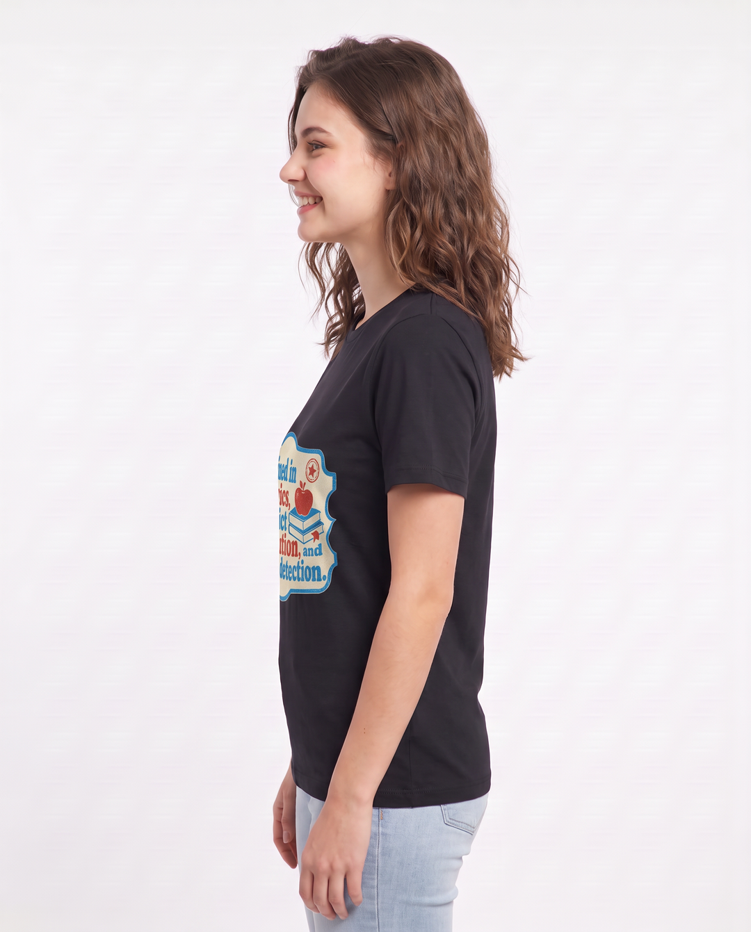 Teacher Gift Women's Black T-Shirt - Trained in phonics, conflict product image 2
