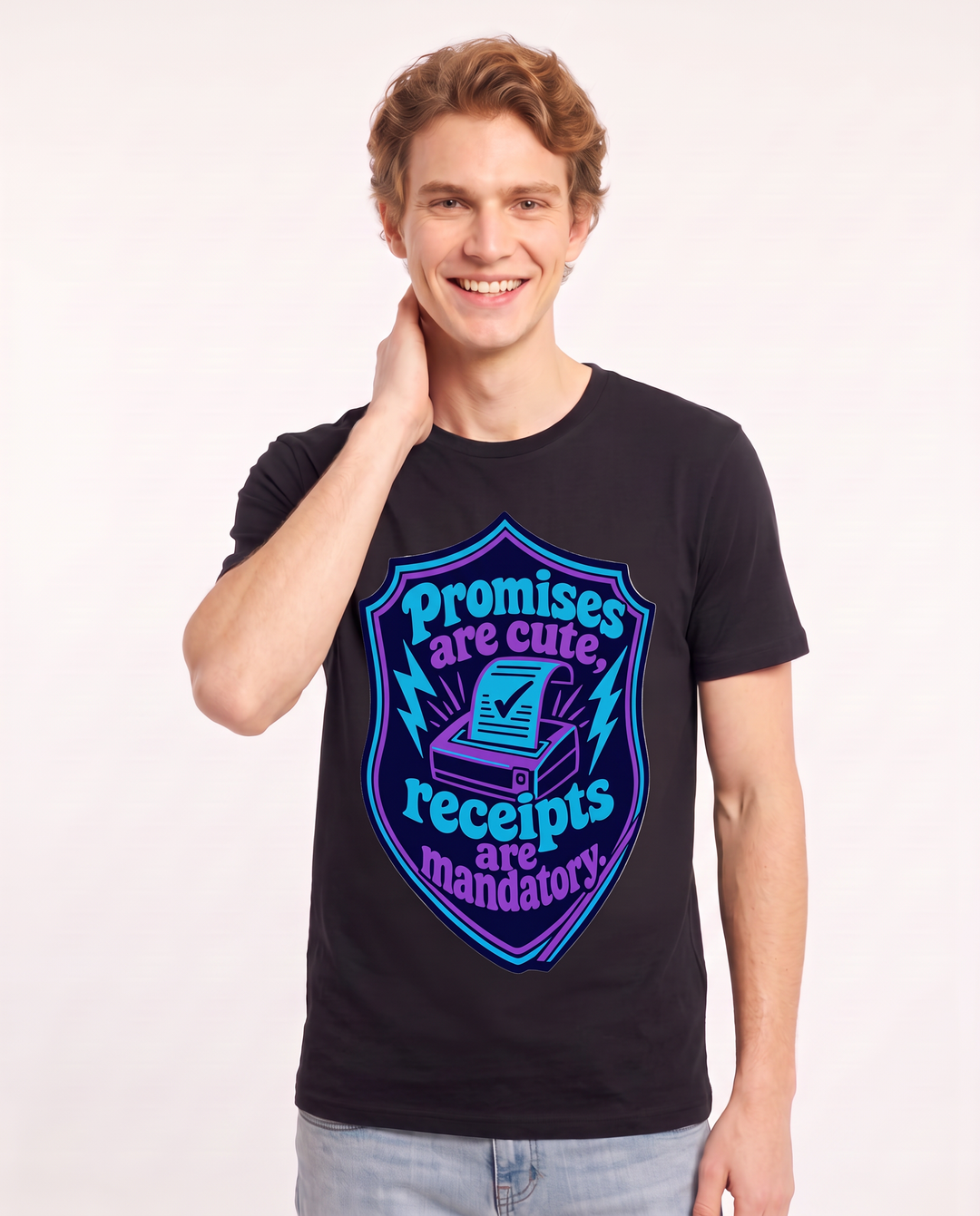 Graphic Men's Black T-Shirt - Promises are cute, receipts are product image 3