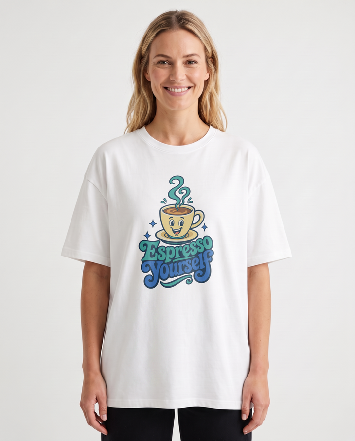 Espresso Yourself White T-Shirt mockup 1