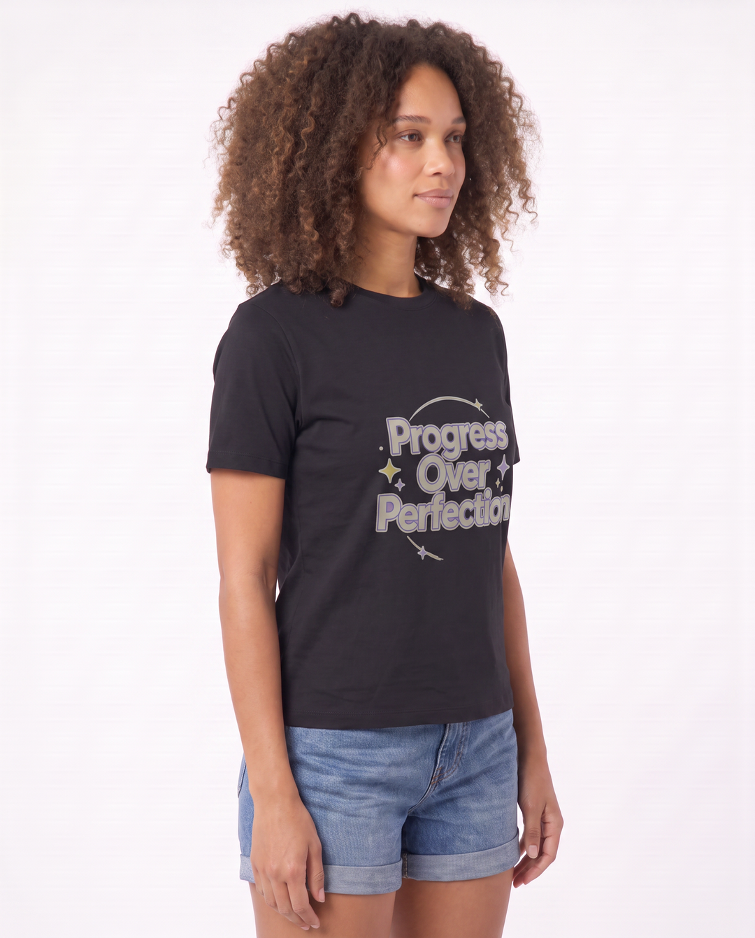 Progress Over Perfection Black T-Shirt mockup 2