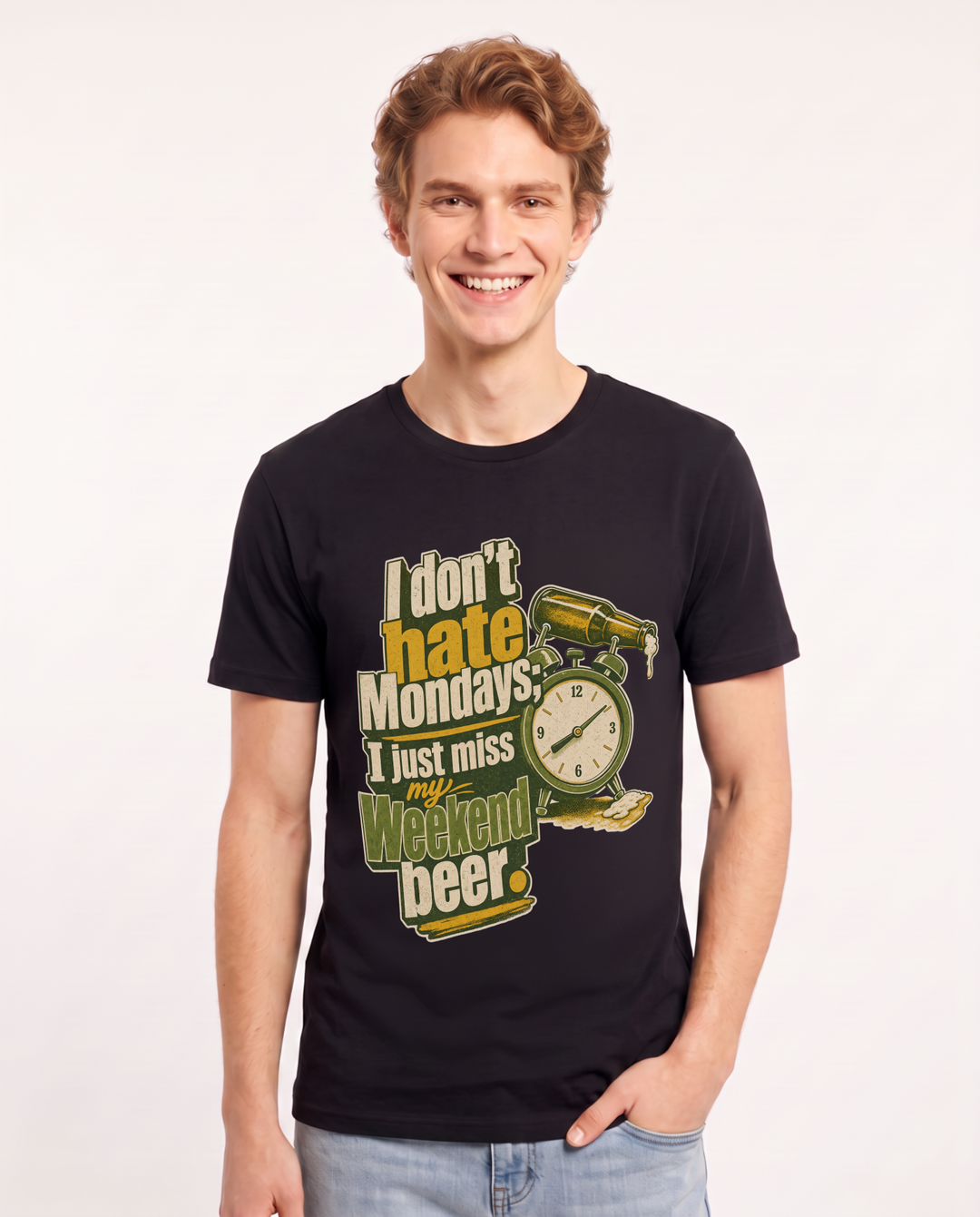 Funny Beer Men's Black T-Shirt – I don't hate Mondays; I just miss my weekend beer product image 1
