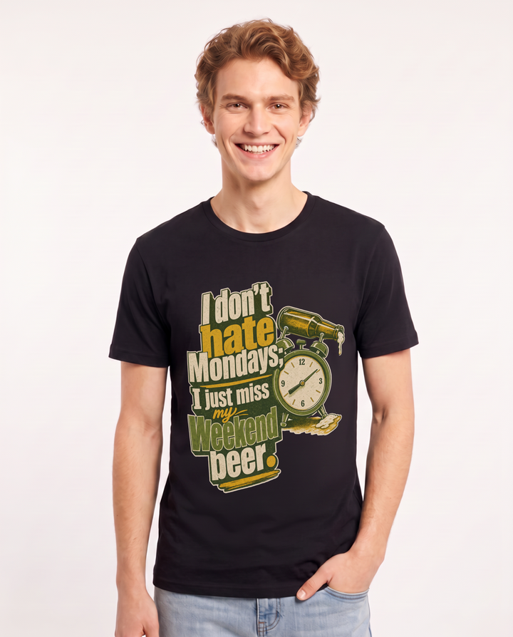 Funny Beer Men's Black T-Shirt – I don't hate Mondays; I just miss my weekend beer product image 1