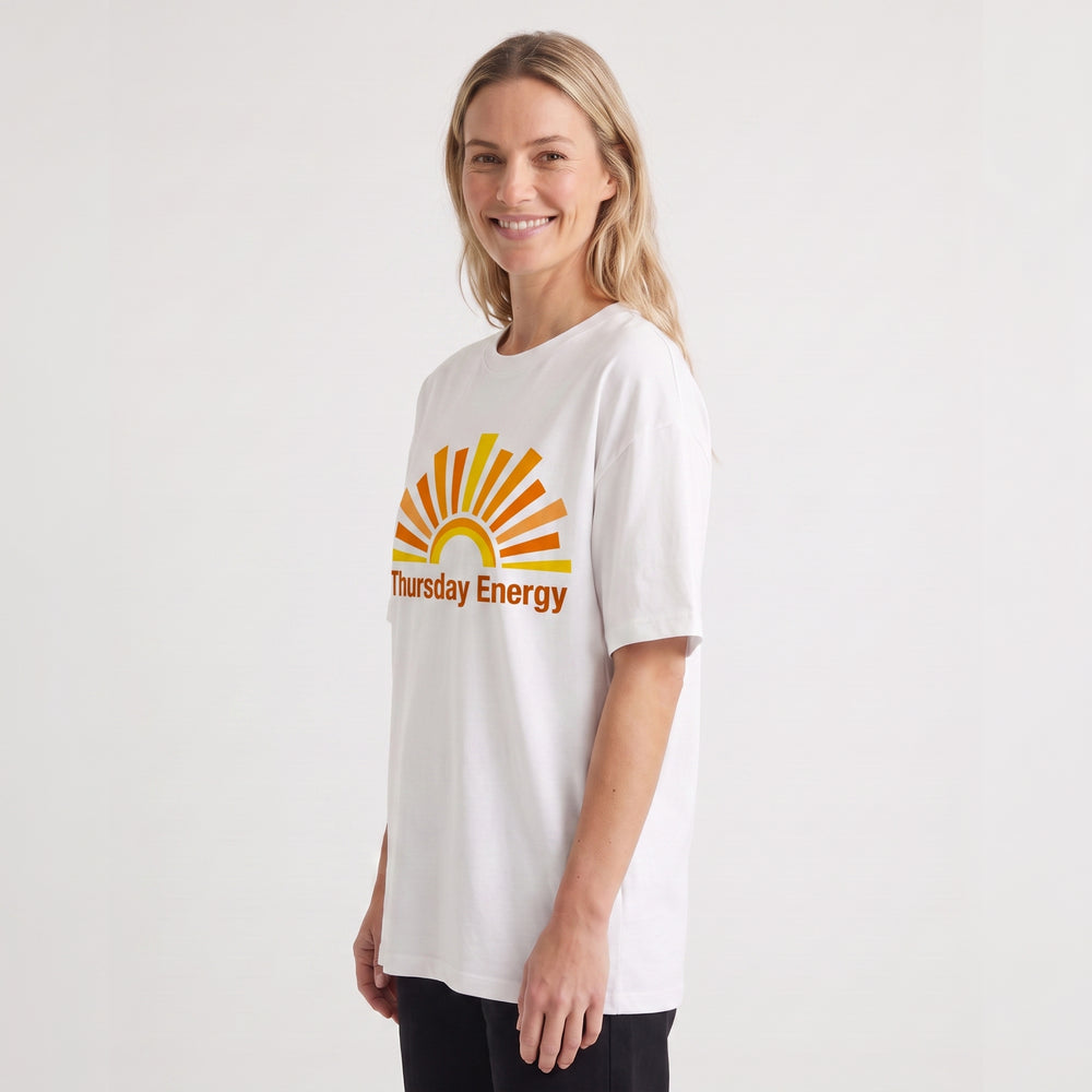Abstract Sunrise With Dynamic Typography White T-Shirt product photo 2