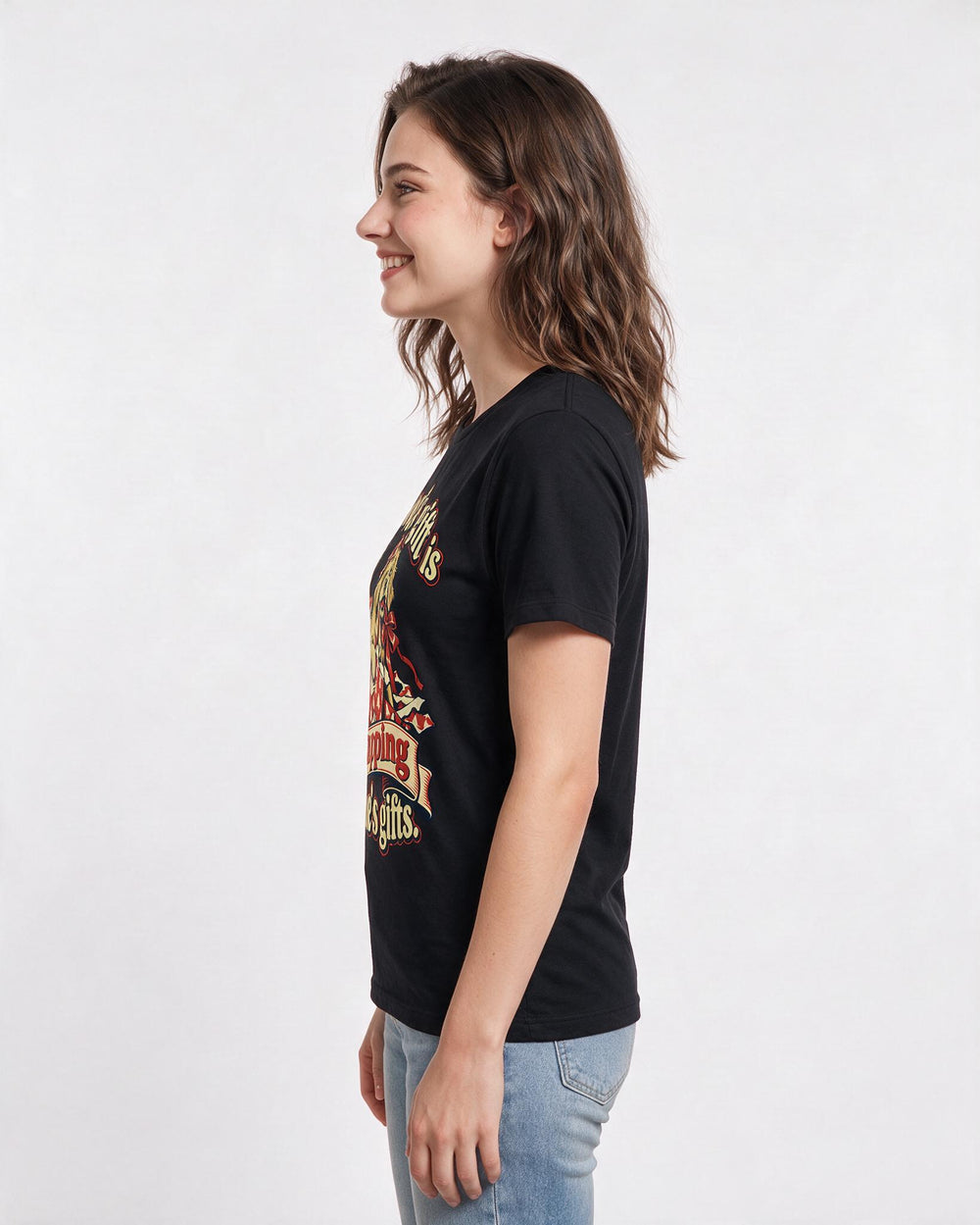 Christmas Black T-Shirt for Women – Holiday Theme Graphic Tee product image 2