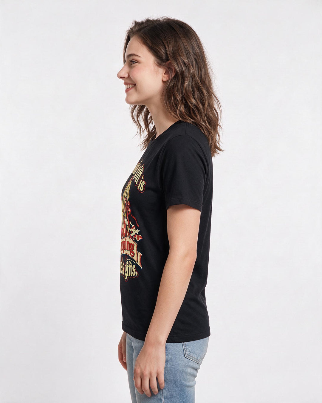 Christmas Black T-Shirt for Women – Holiday Theme Graphic Tee product image 2