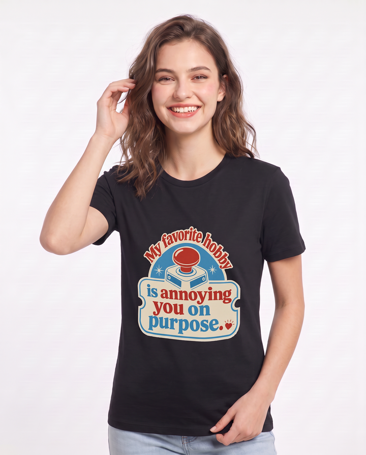 Couples Women's Black T-Shirt - My favorite hobby is annoying you on product image 3