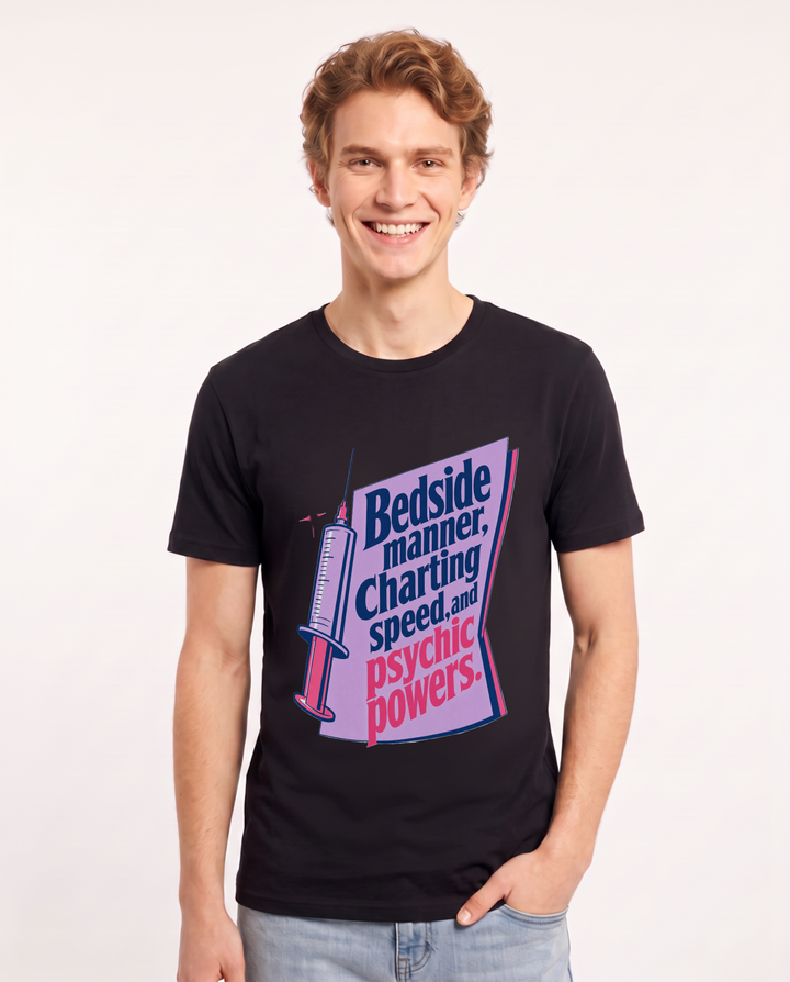 Nurse Gift Men's Black T-Shirt - Bedside manner, charting speed, and product image 1