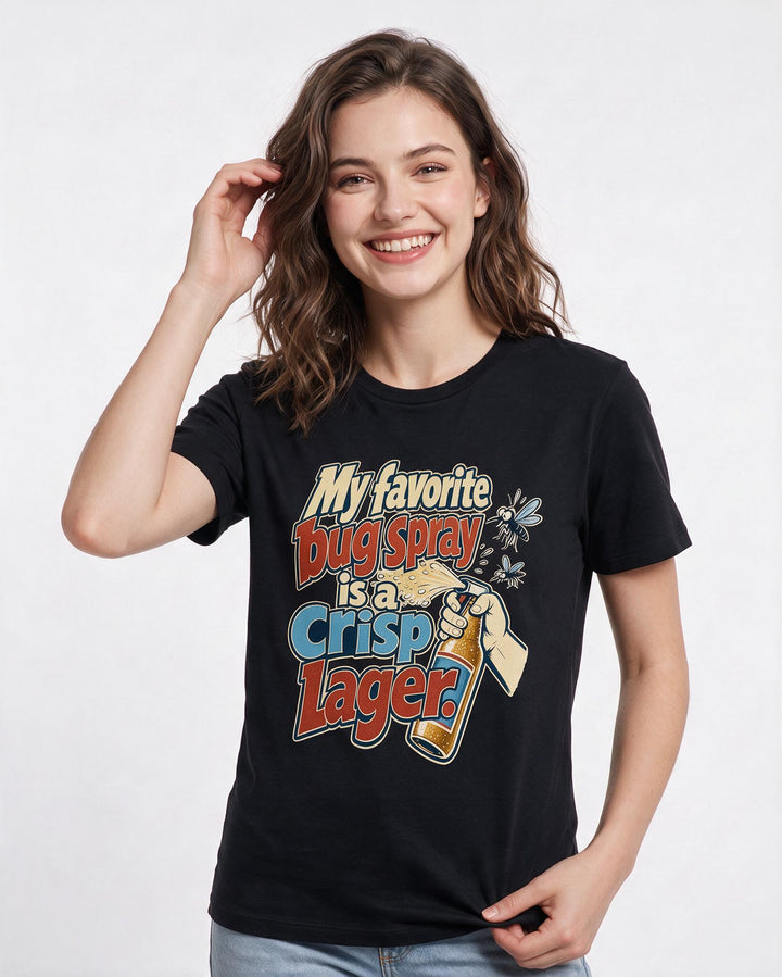 Funny Beer Women's Black T-Shirt – My favorite bug spray is a crisp product image 3